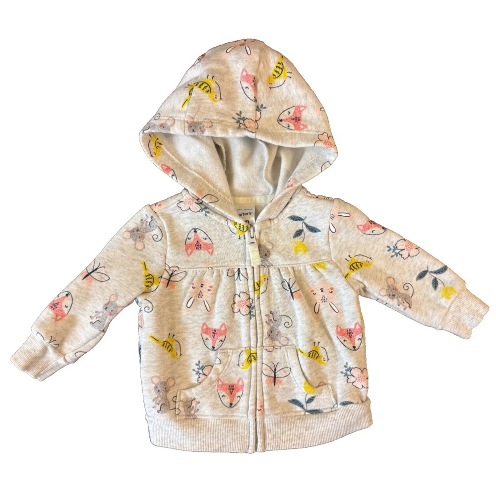 Carters Baby Girl 3 Months Jacket‎ Hoodie Top Full Zip Sweatshirt Animals Mouse